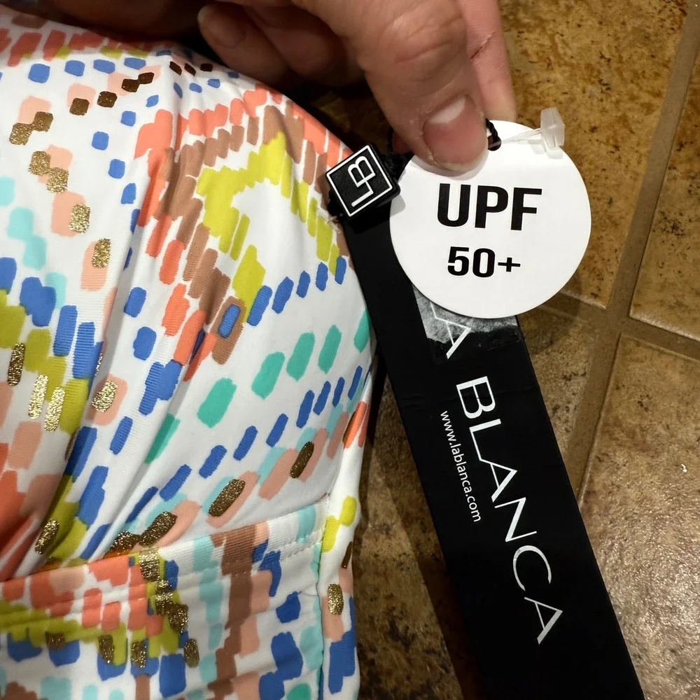 La Blanca Sunbaked Jewels Halter Tankini Top Multi Color UPF 50+ Sz 10 NWT Beach